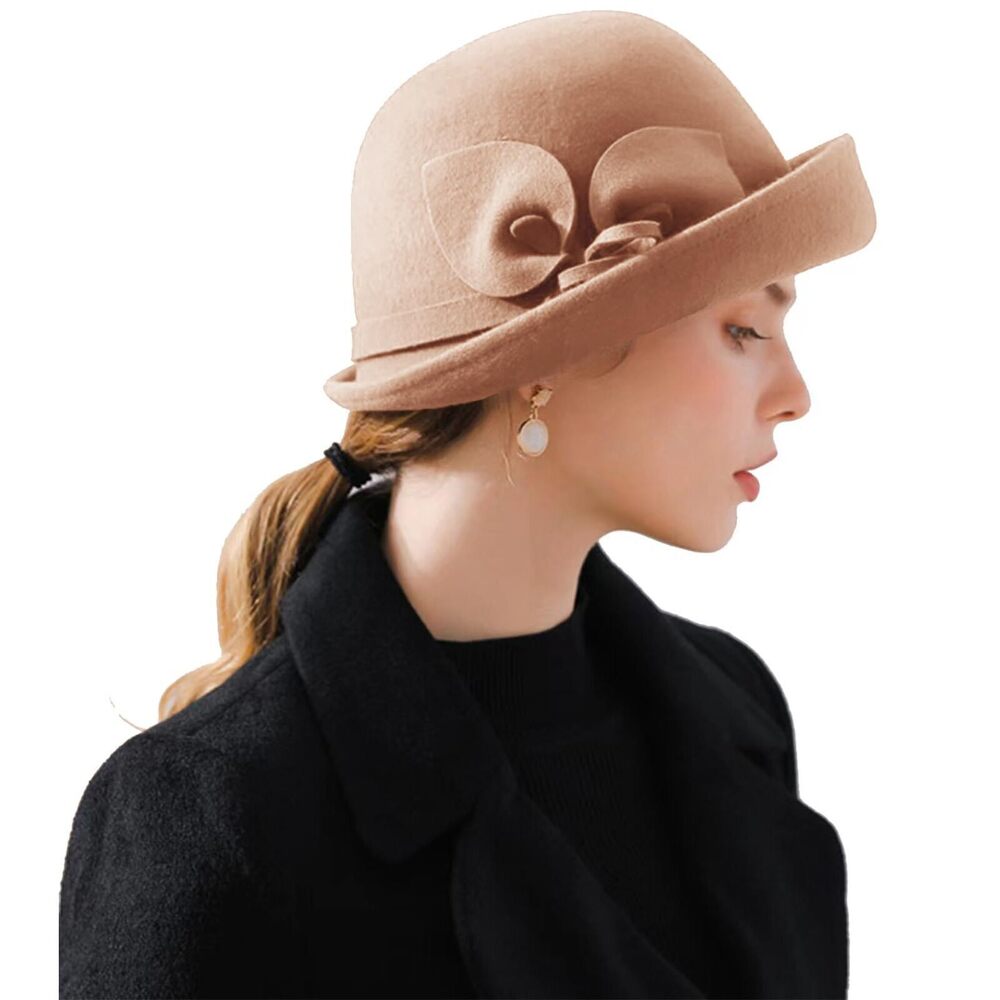 7426 Women Vintage Wool Felt Flowers Bucket Cloche Bowler Hat Church